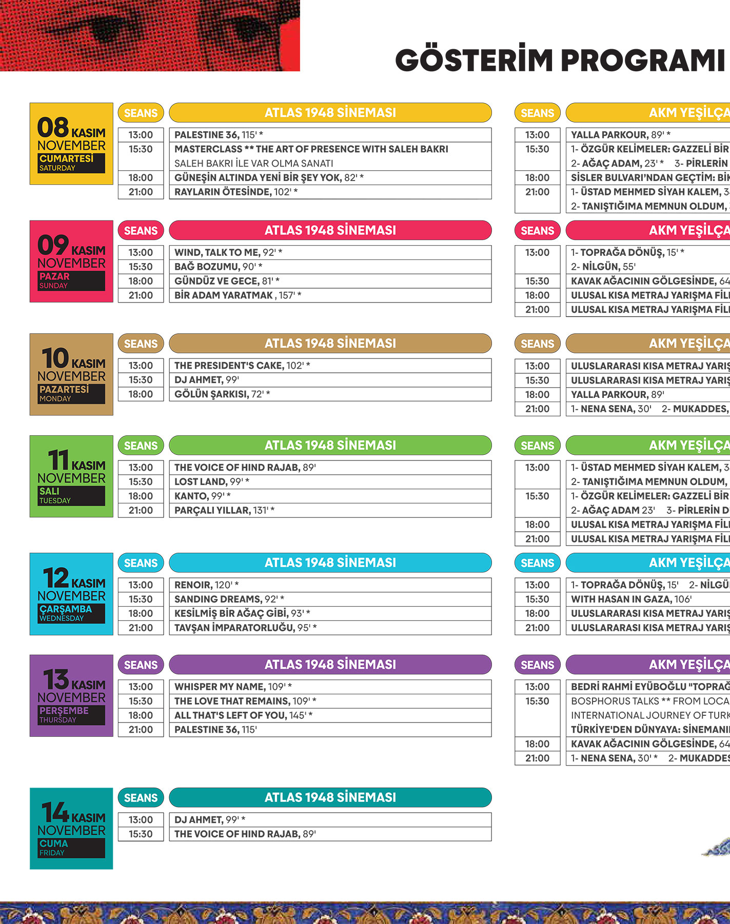 BFF 13 Gösterim Programı